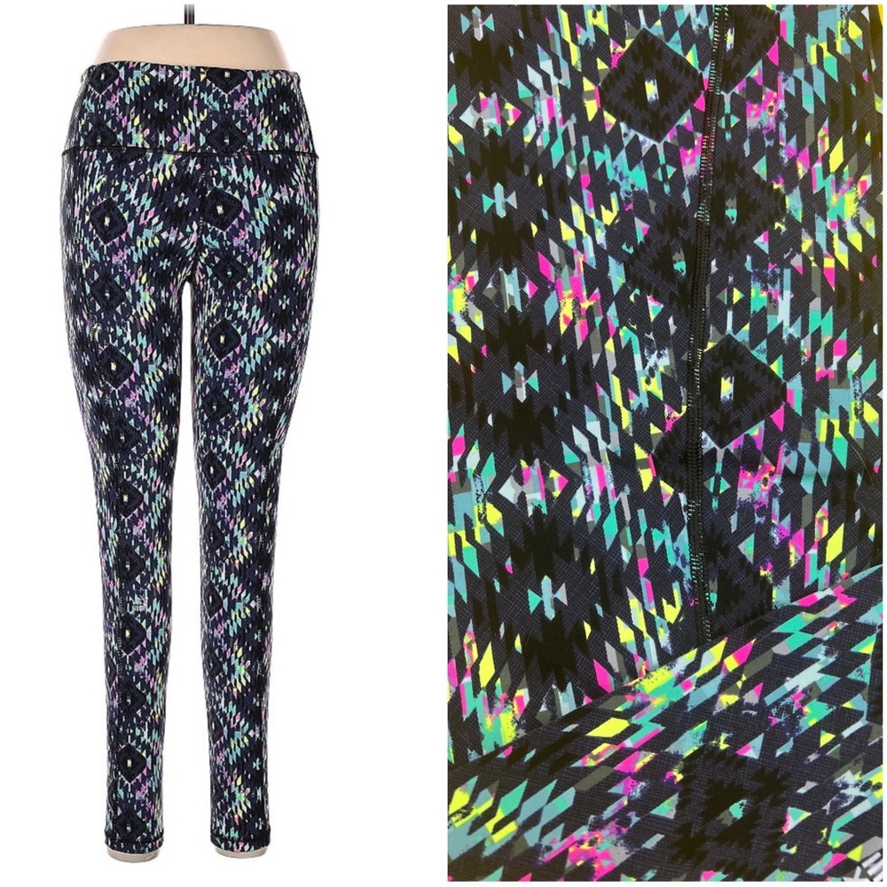 VSX Victoria's Secret Black Multicolor Patterned Leggings sz L